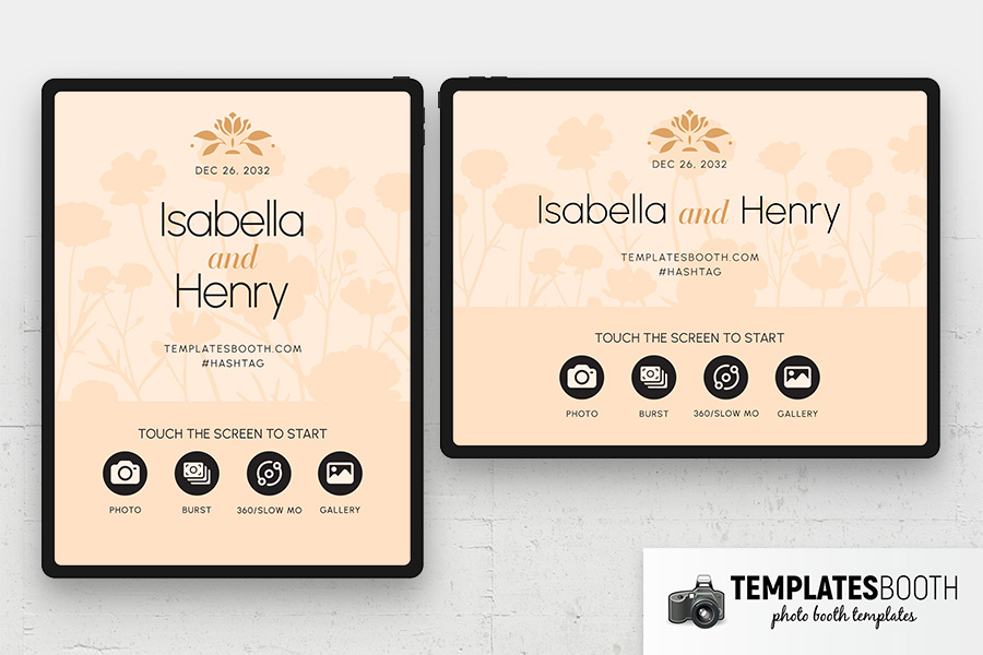 Peach Floral Wedding Photo Booth Welcome Screen