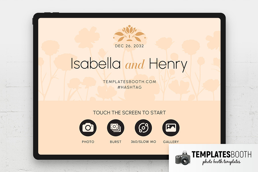 Peach Floral Wedding Photo Booth Welcome Screen