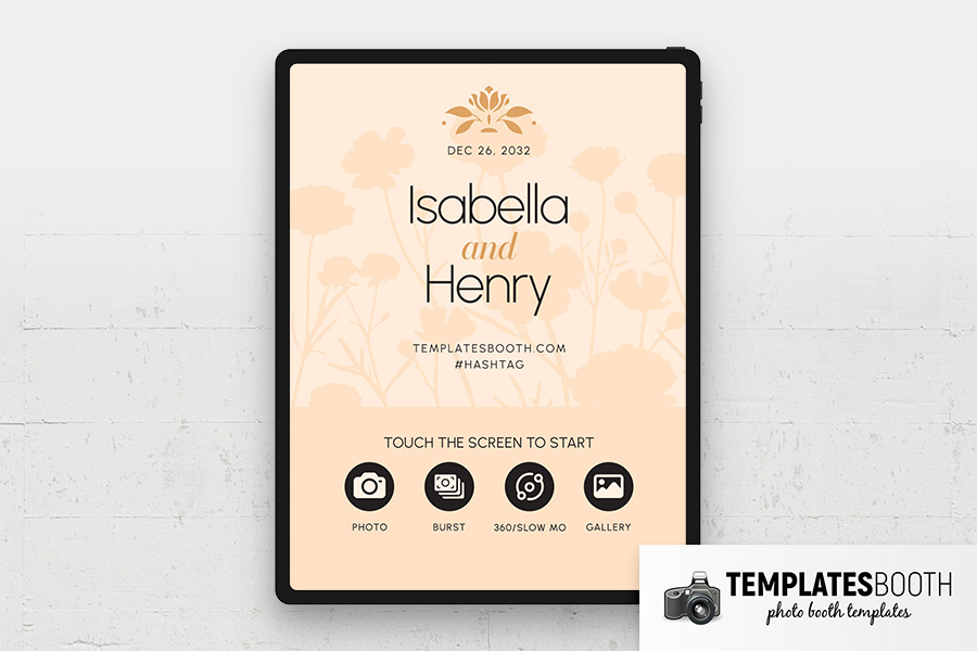 Peach Floral Wedding Photo Booth Welcome Screen