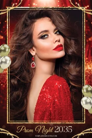 Glitter Red Prom Night Photo Booth Template – 4x6 Postcard (Portrait)