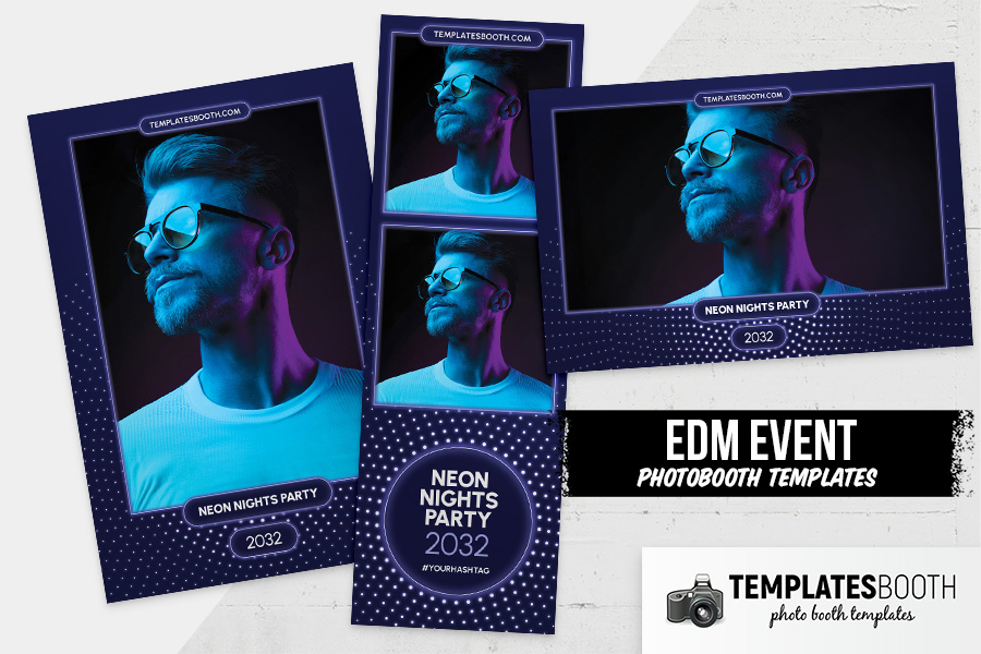 Neon Nights Party Photo Booth Template Preview