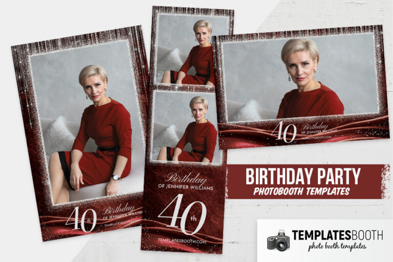 Elegant Red Glitter Birthday Party Photo Booth Template
