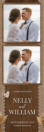 Modèle de mariage rustique dans une grange pour photobooth