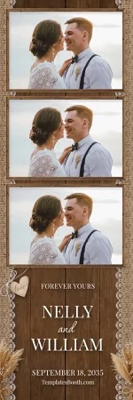 Modèle de mariage rustique dans une grange pour photobooth