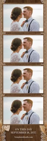 Modèle de mariage rustique dans une grange pour photobooth