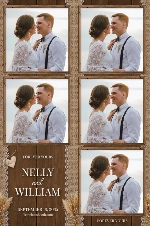 Modèle de mariage rustique dans une grange pour photobooth