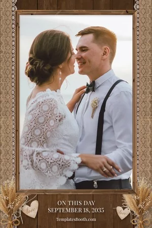 Modèle de mariage rustique dans une grange pour photobooth