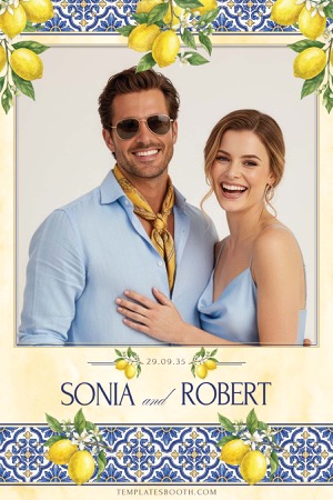 Aperçu Lemon Blue Wedding Photo Booth Template