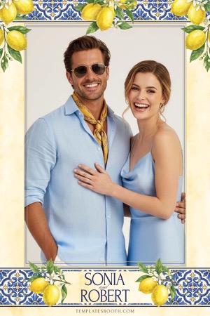 Aperçu Lemon Blue Wedding Photo Booth Template