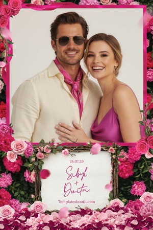 Aperçu Vibrant Pink Wedding Photo Booth Template