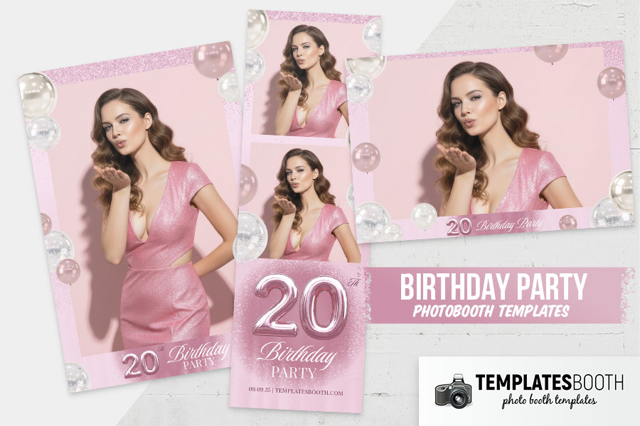 Pink Glitter Birthday Party Photo Booth Template Preview