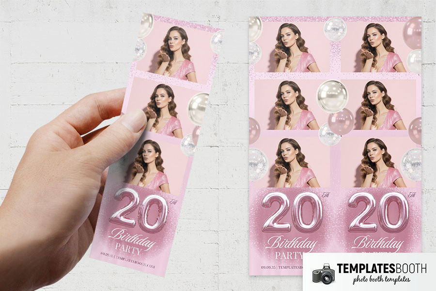 Pink Glitter Birthday Party Photo Booth Template Preview