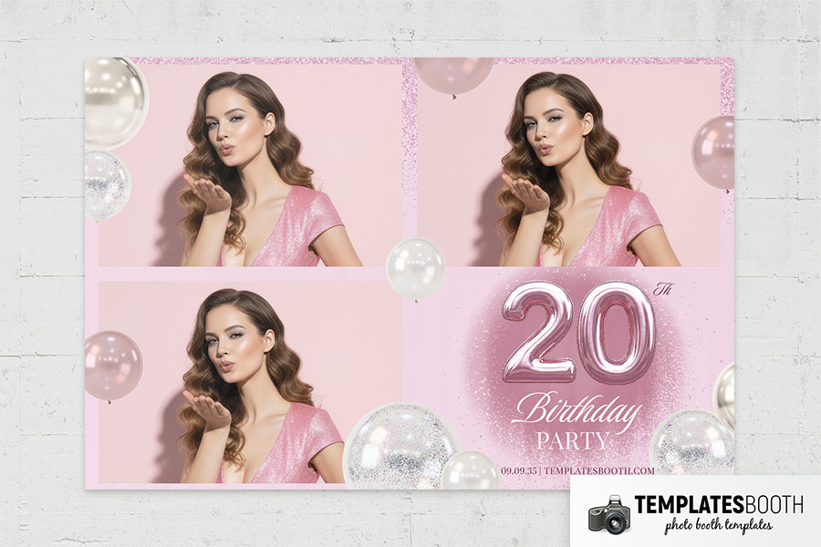 Pink Glitter Birthday Party Photo Booth Template Preview