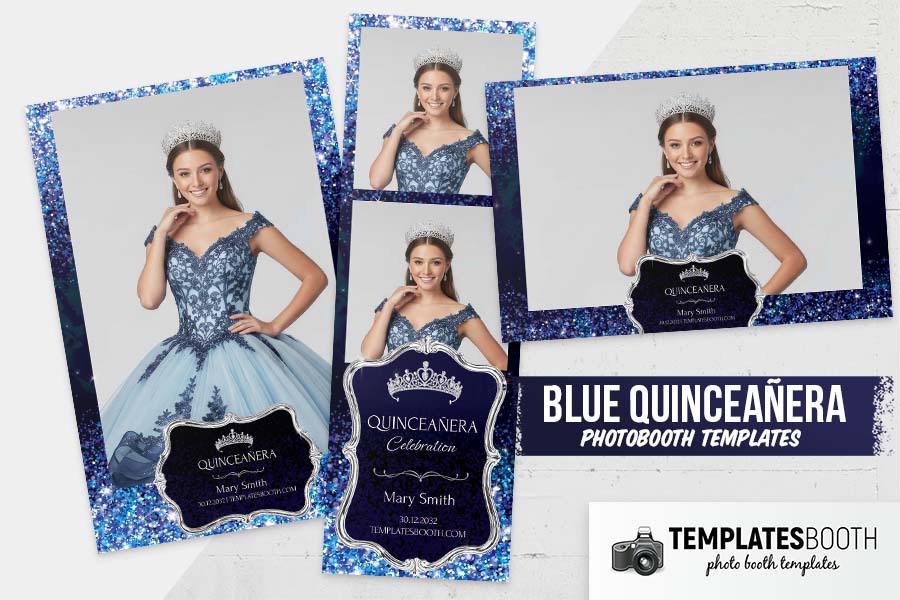 Blue Quinceañera Photo Booth Template Preview