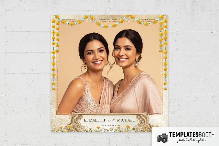 Indian Gold Wedding Photo Booth Template - TemplatesBooth