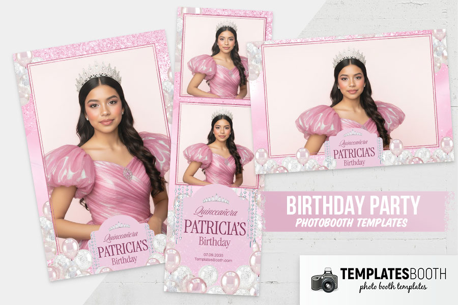 Pink Quinceañera Birthday Photo Booth Template Preview