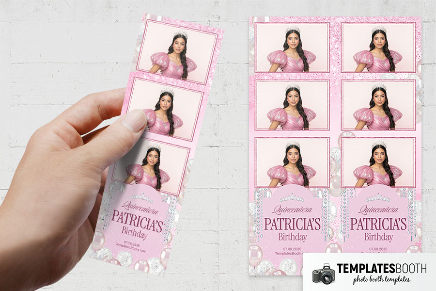 Pink Quinceañera Birthday Photo Booth Template Preview