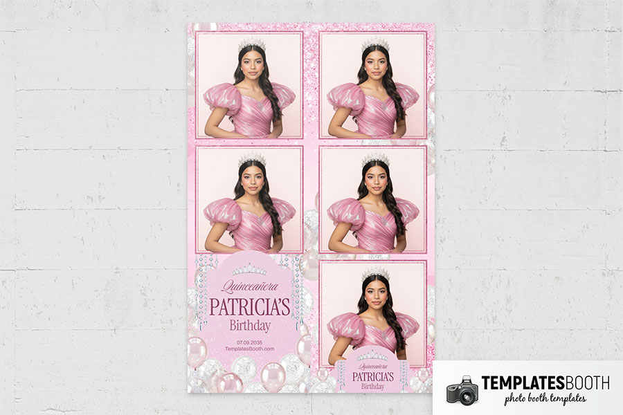 Pink Quinceañera Birthday Photo Booth Template Preview