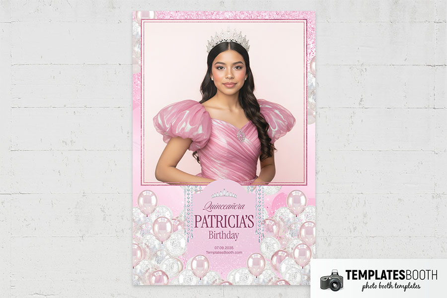 Pink Quinceañera Birthday Photo Booth Template Preview
