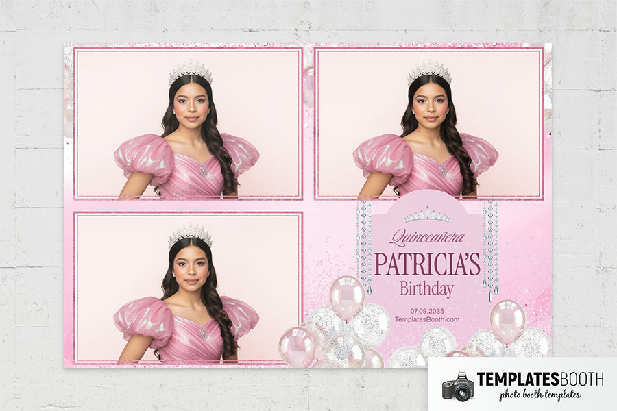 Pink Quinceañera Birthday Photo Booth Template Preview