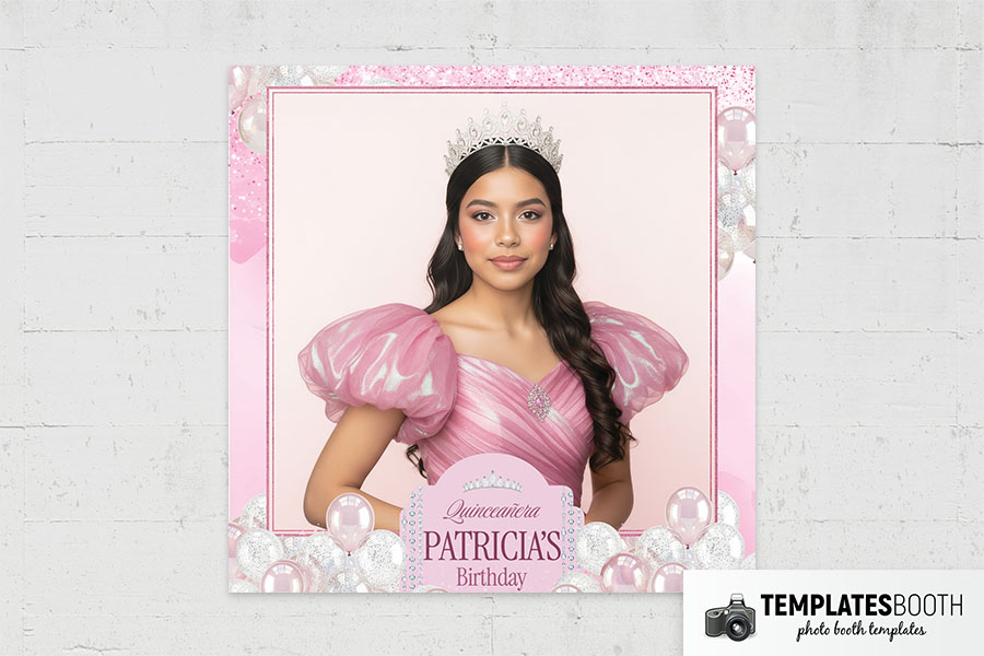 Pink Quinceañera Birthday Photo Booth Template Preview
