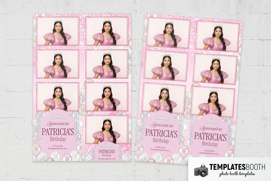 Pink Quinceañera Birthday Photo Booth Template Preview