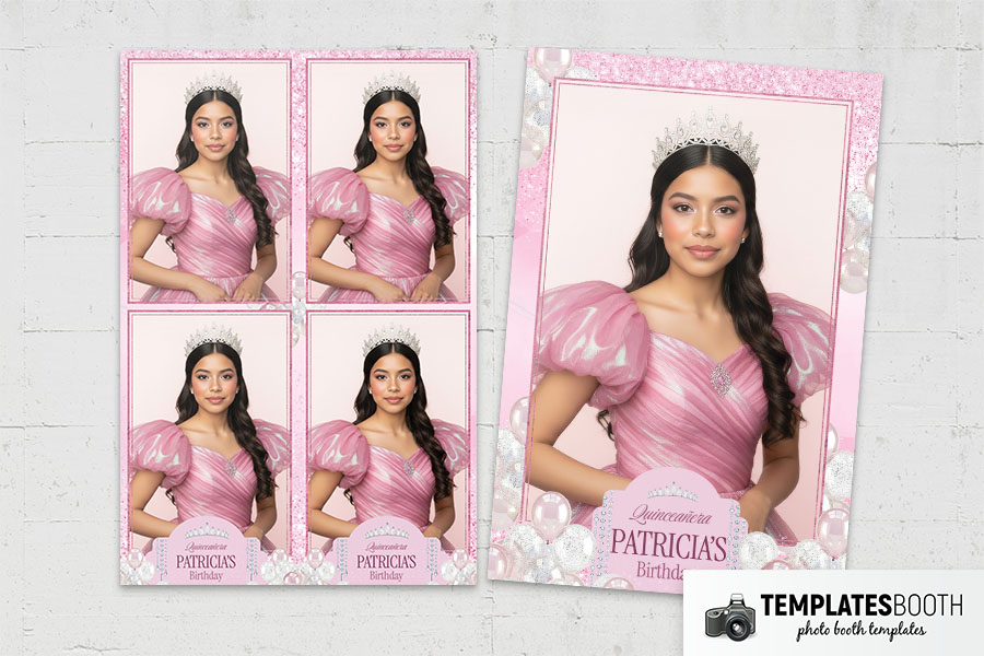 Pink Quinceañera Birthday Photo Booth Template Preview