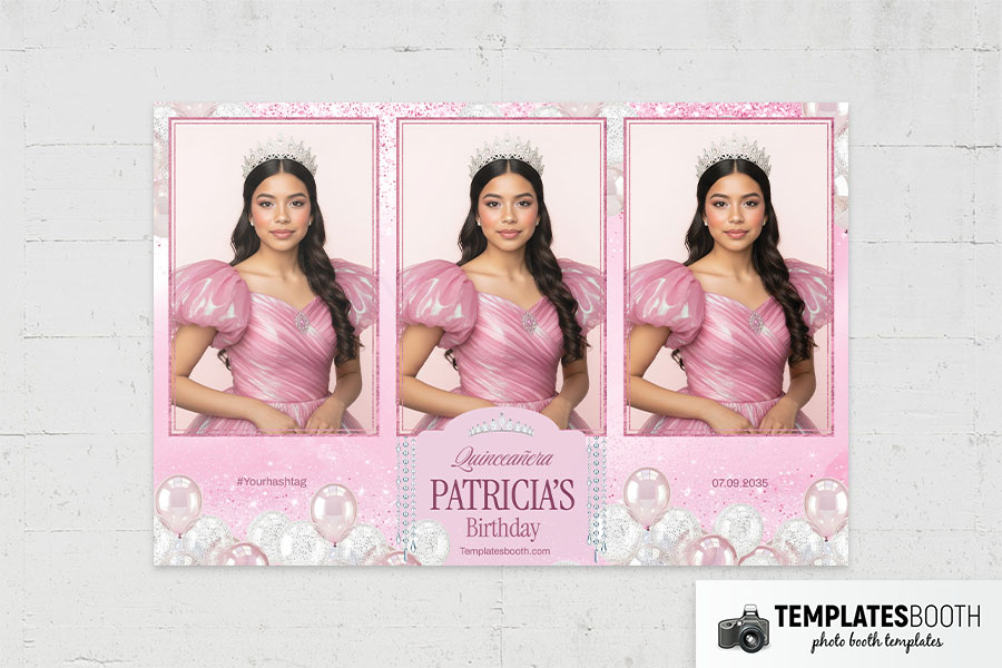 Pink Quinceañera Birthday Photo Booth Template Preview