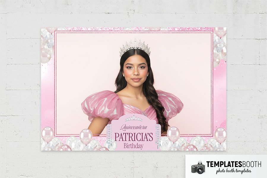 Pink Quinceañera Birthday Photo Booth Template Preview