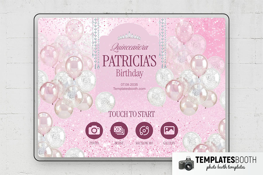 Pink Quinceañera Birthday Photo Booth Template Preview
