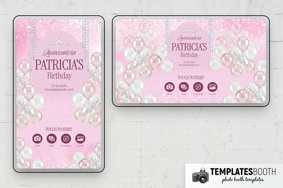 Pink Quinceañera Birthday Photo Booth Template Preview
