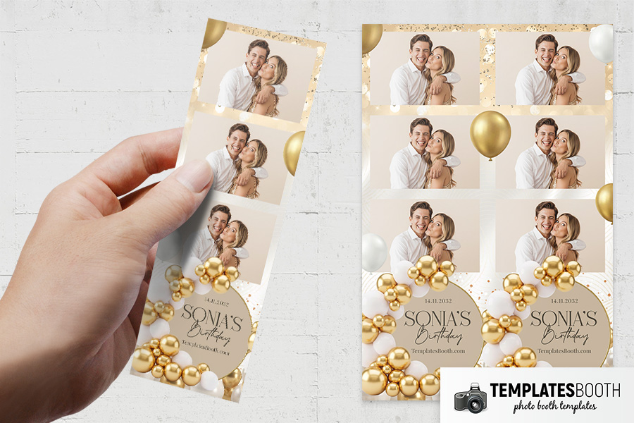 Gold Balloon Birthday Party Photo Booth Template Preview