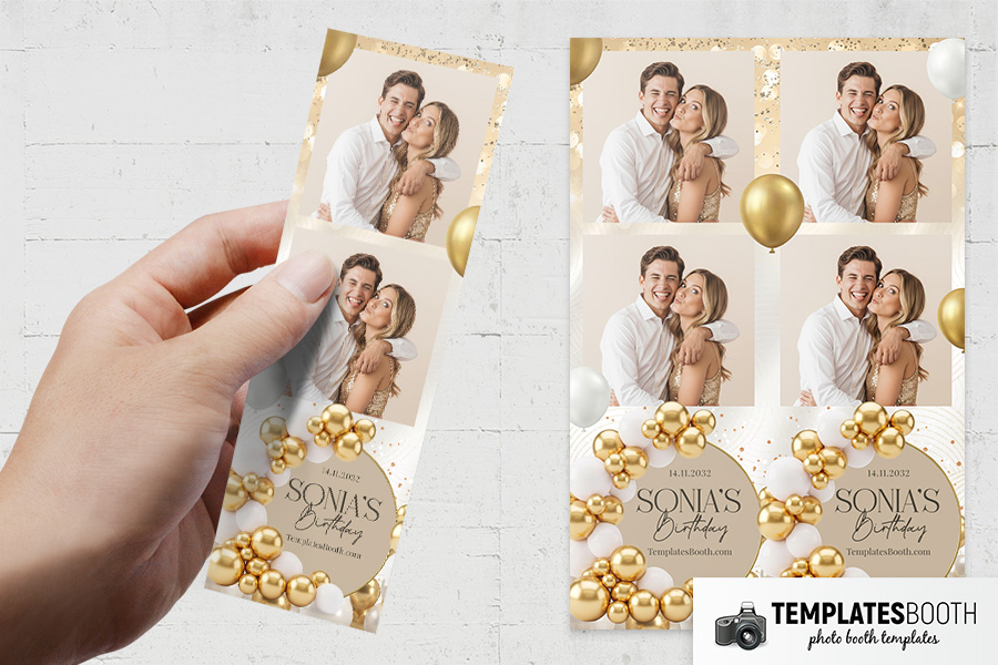 Gold Balloon Birthday Party Photo Booth Template Preview