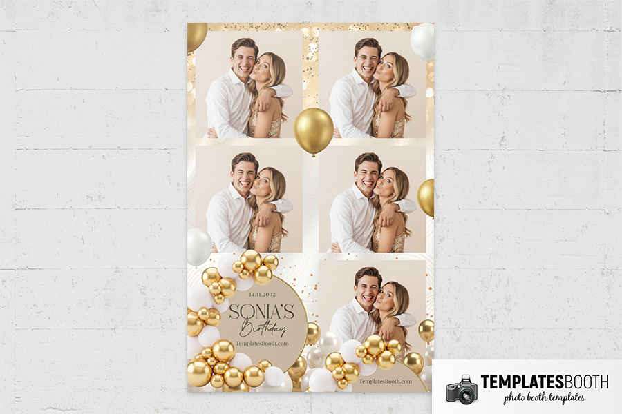 Gold Balloon Birthday Party Photo Booth Template - TemplatesBooth