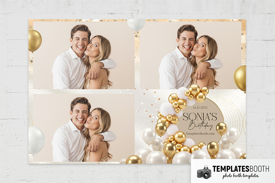Gold Balloon Birthday Party Photo Booth Template Preview