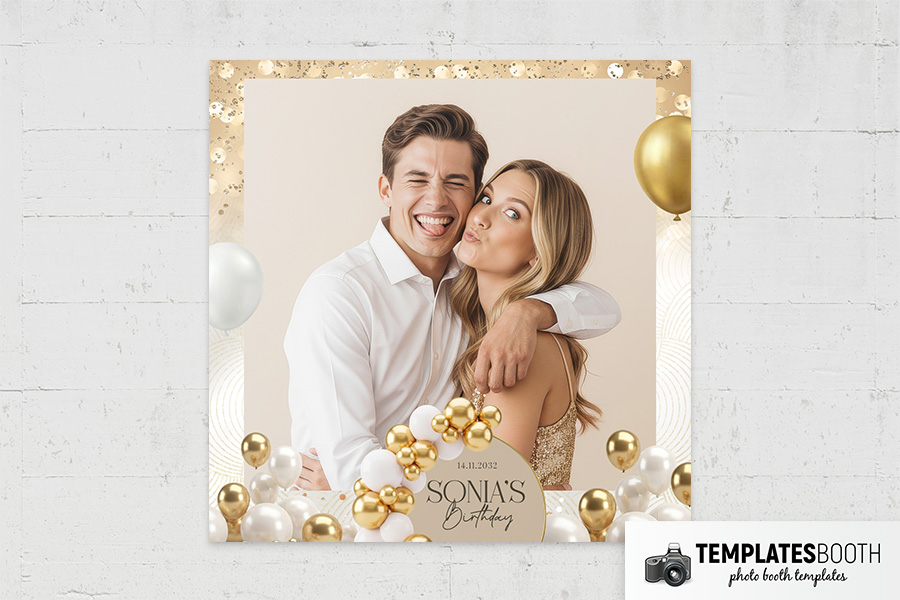 Gold Balloon Birthday Party Photo Booth Template Preview