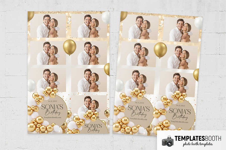 Gold Balloon Birthday Party Photo Booth Template - TemplatesBooth