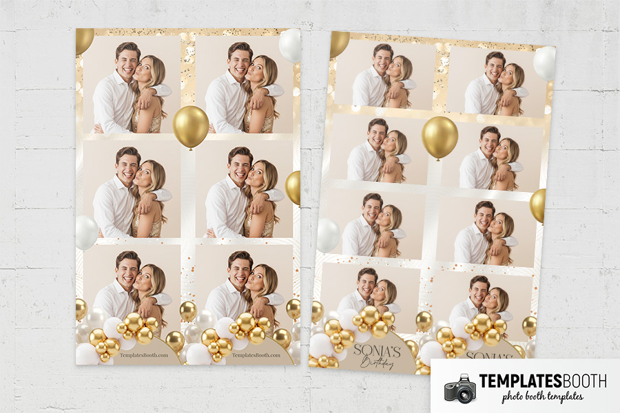 Gold Balloon Birthday Party Photo Booth Template Preview