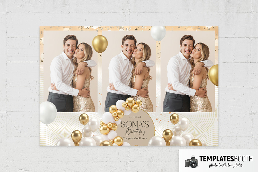 Gold Balloon Birthday Party Photo Booth Template Preview