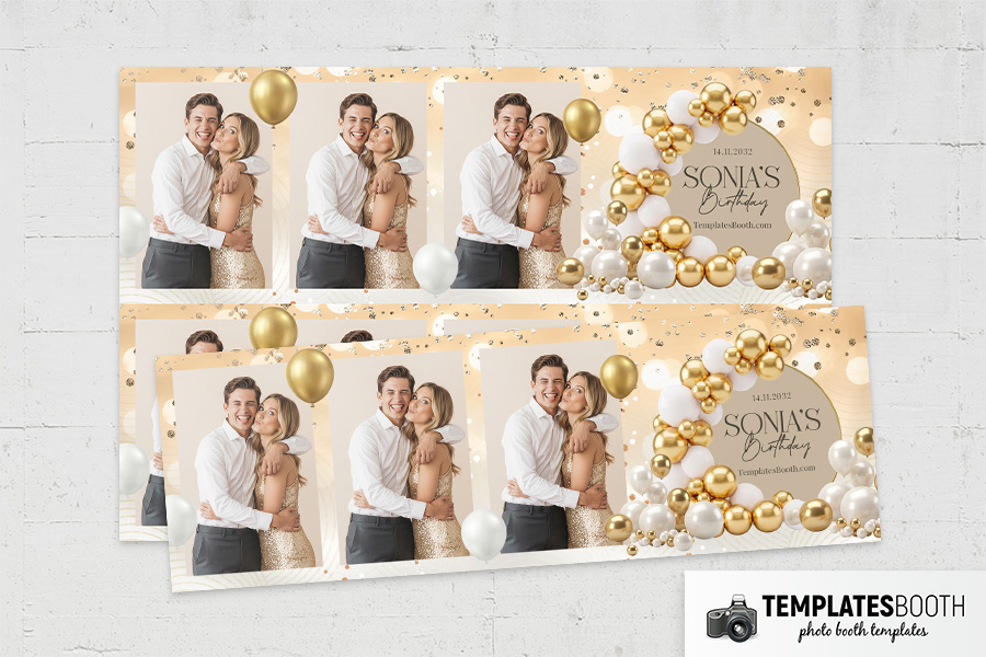 Gold Balloon Birthday Party Photo Booth Template Preview