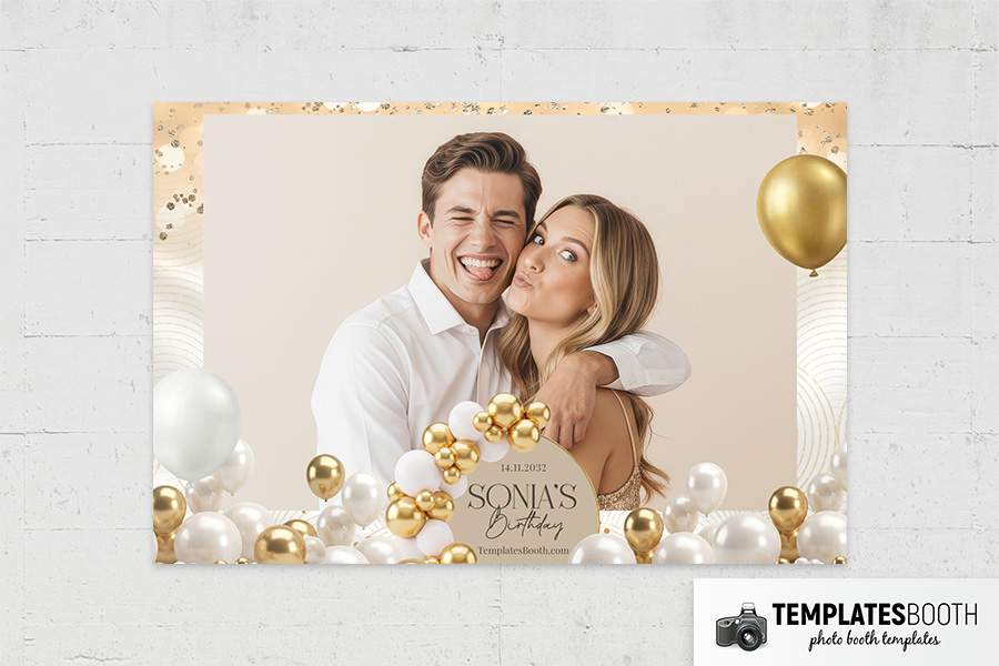 Gold Balloon Birthday Party Photo Booth Template Preview