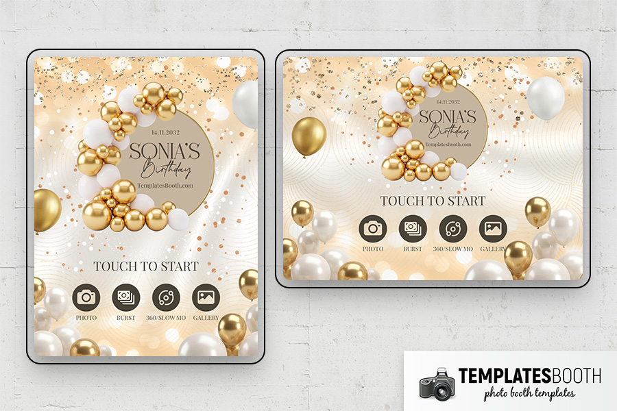 Gold Balloon Birthday Party Photo Booth Template Preview