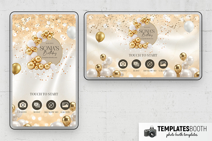 Gold Balloon Birthday Party Photo Booth Template Preview