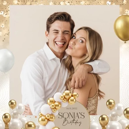 Gold Balloon Birthday Party Photo Booth Template