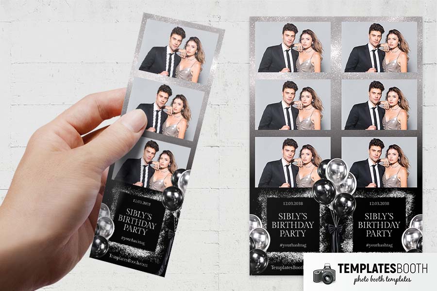 Black Silver Birthday Party Photo Booth Template Preview