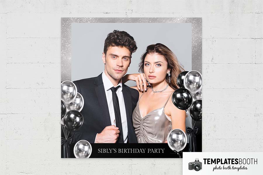 Black Silver Birthday Party Photo Booth Template Preview