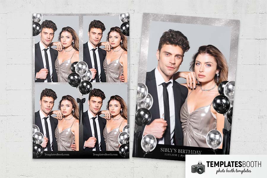 Black Silver Birthday Party Photo Booth Template Preview