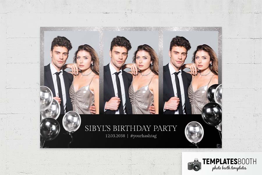 Black Silver Birthday Party Photo Booth Template Preview