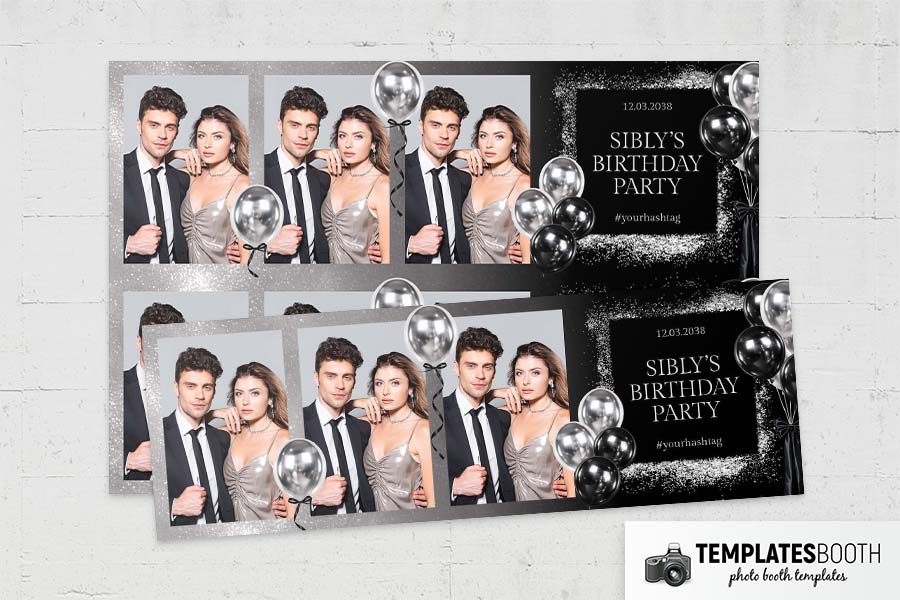 Black Silver Birthday Party Photo Booth Template Preview