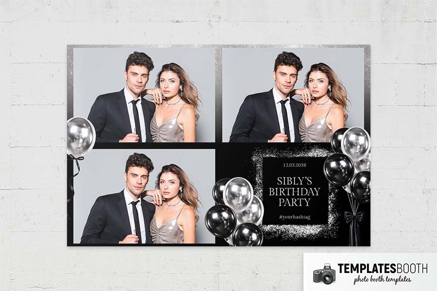 Black Silver Birthday Party Photo Booth Template Preview